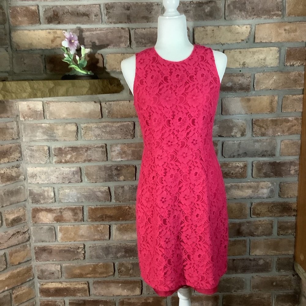 J CREW Raspberry Sleeveless Lace Overlay Sheath Dress